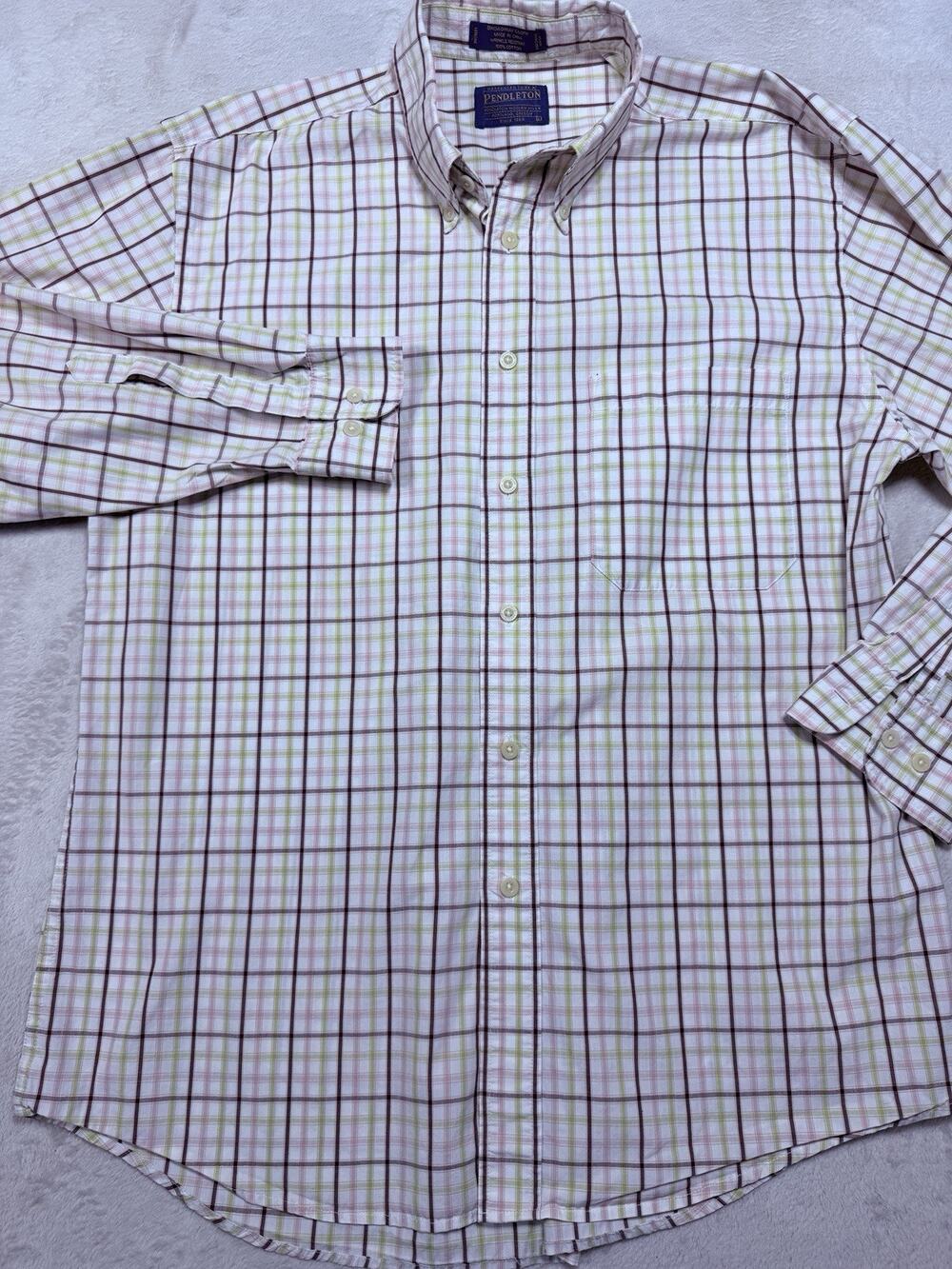 Pendleton Broadway Cloth Shirt Mens Large Tattersall Plaid Wrinkle Resistant